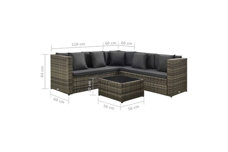 Hagemøbelsett 4 deler med puter polyrotting grå - Grå - Hagemøbler & utemiljø - Loungemøbler - Loungegrupper