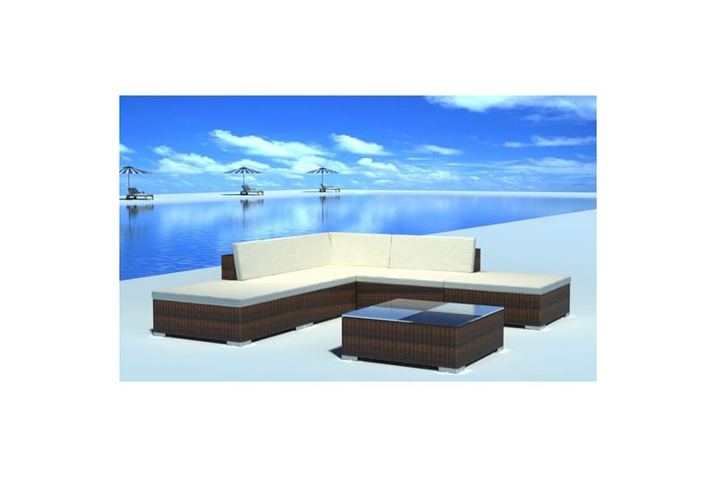 Hagesofagruppe med puter 6 deler polyrotting brun - Hagemøbler & utemiljø - Loungemøbler - Loungegrupper