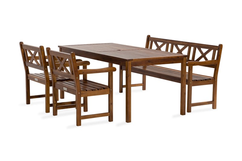 Spisegruppe 180 cm + 2 stoler + benk oljet Akasie - Hagemøbler & utemiljø - Loungemøbler - Loungegrupper