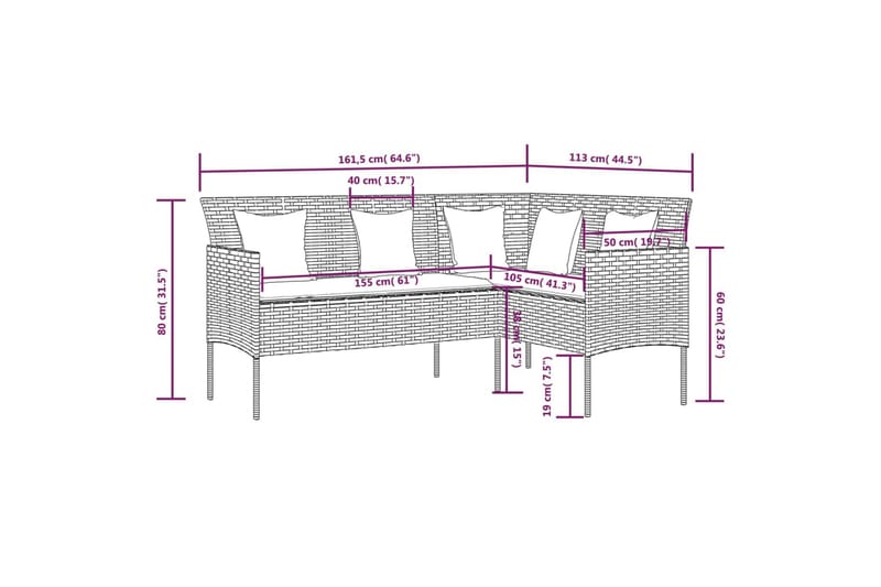 Utendørs L-formet sofasett med puter 5 deler polyrotting bru - Brun - Hagemøbler & utemiljø - Loungemøbler - Loungegrupper