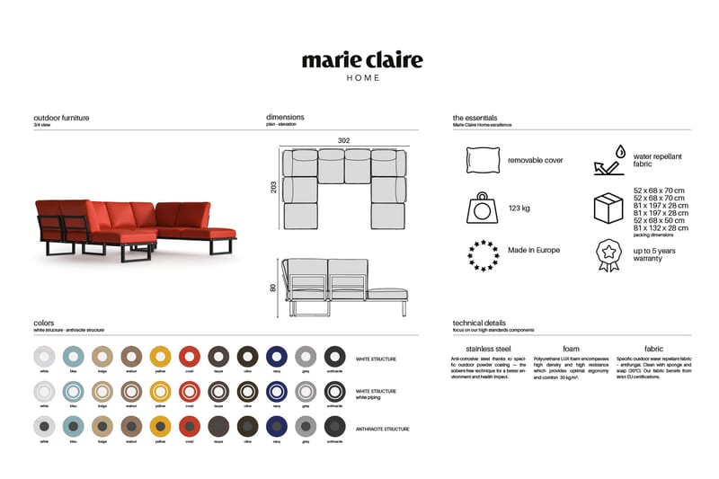U-Sofa Angie XL Hvit/Antrasitt - Marie Claire Home - Hagemøbler & utemiljø - Loungemøbler - Loungesofaer