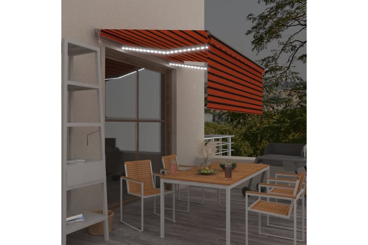 Automatisk markise rullegardin LED vindsensor 3x2,5m - Oransj - Hagemøbler & utemiljø - Solbeskyttelse - Markiser