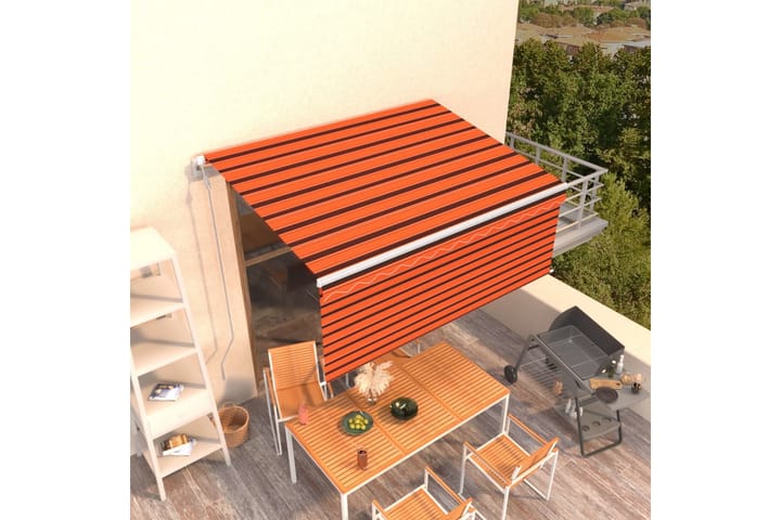 Automatisk uttrekkbar markise med stolper 3x2,5 m - Oransj - Hagemøbler & utemiljø - Solbeskyttelse - Markiser