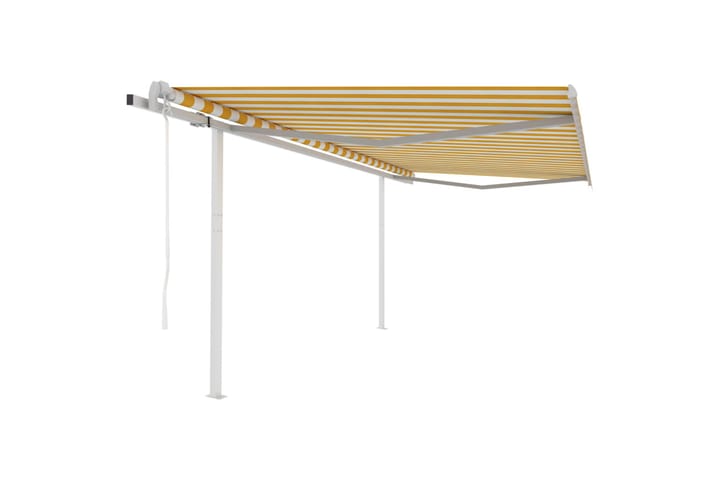 Automatisk uttrekkbar markise med stolper 4x3 m gul og hvit - Gul - Hagemøbler & utemiljø - Solbeskyttelse - Markiser
