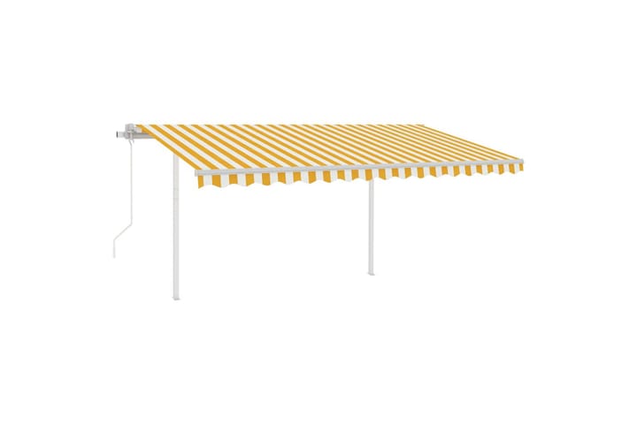 Automatisk uttrekkbar markise med stolper 4x3 m gul og hvit - Gul - Hagemøbler & utemiljø - Solbeskyttelse - Markiser