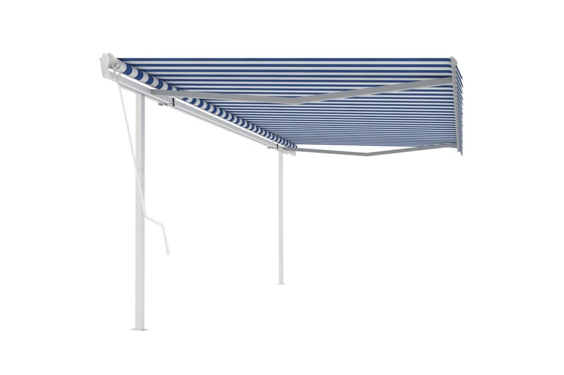 Automatisk uttrekkbar markise med stolper 5x3 m blå og hvit - Blå - Hagemøbler & utemiljø - Solbeskyttelse - Markiser