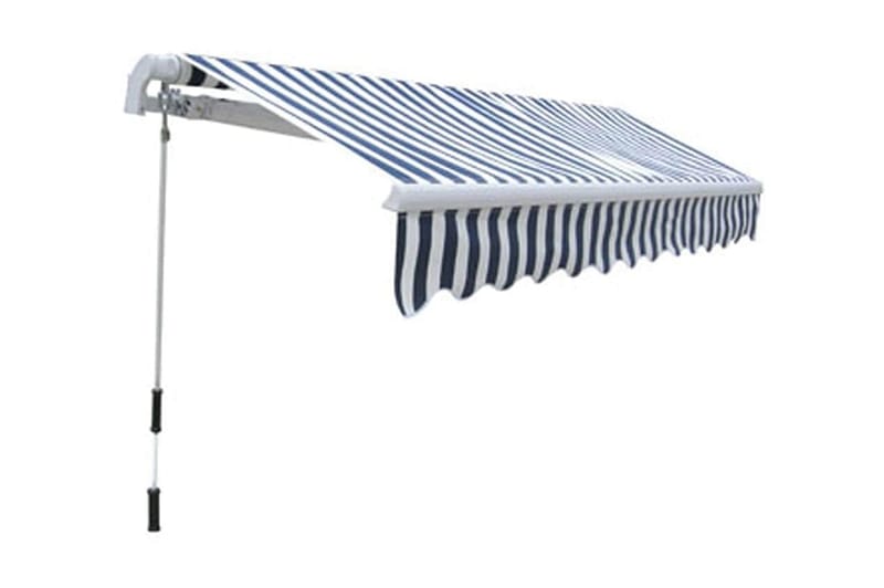 Foldbar markise manuell 300 cm blå/hvit - Blå|Hvit - Hagemøbler & utemiljø - Solbeskyttelse - Markiser