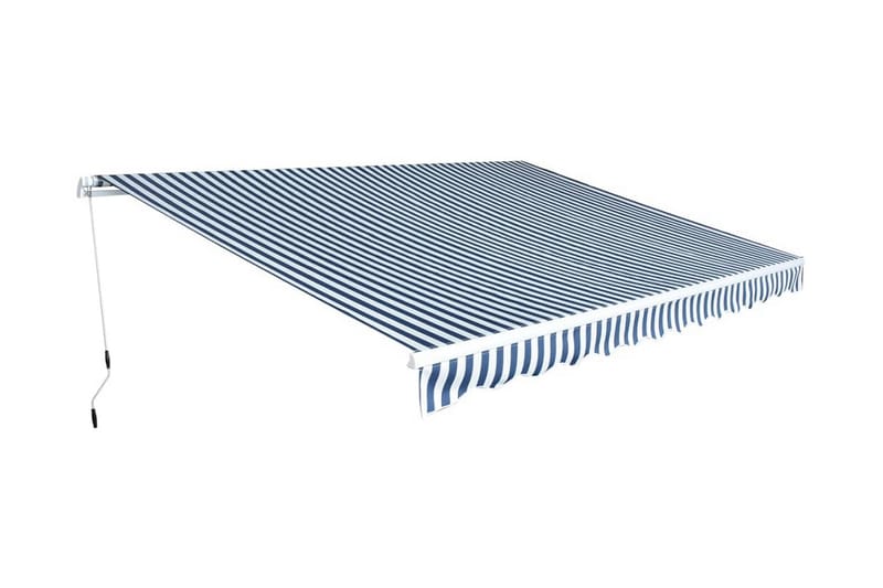 Foldbar markise manuell 450 cm blå/hvit - Blå|Hvit - Hagemøbler & utemiljø - Solbeskyttelse - Markiser