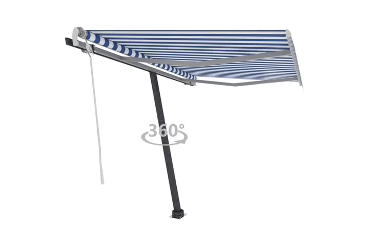 Frittstående manuell uttrekkbar markise 300x250 cm blå og hv - Blå - Hagemøbler & utemiljø - Solbeskyttelse - Markiser