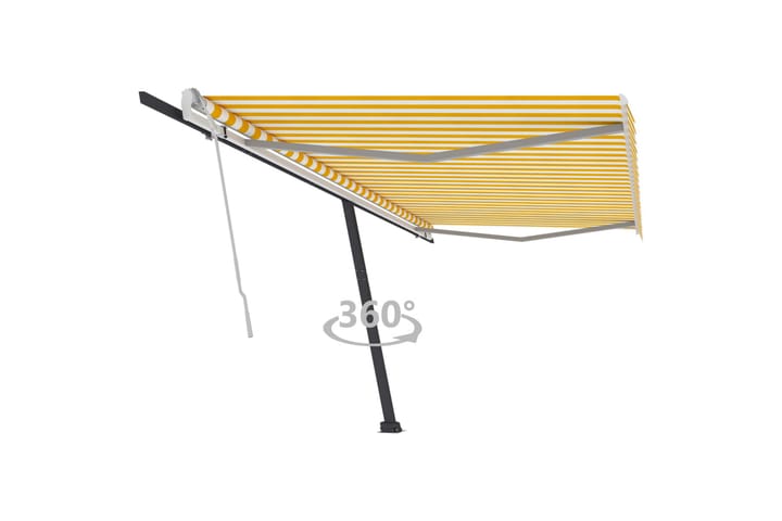 Frittstående manuell uttrekkbar markise 500x350 cm gul/hvit - Gul - Hagemøbler & utemiljø - Solbeskyttelse - Markiser