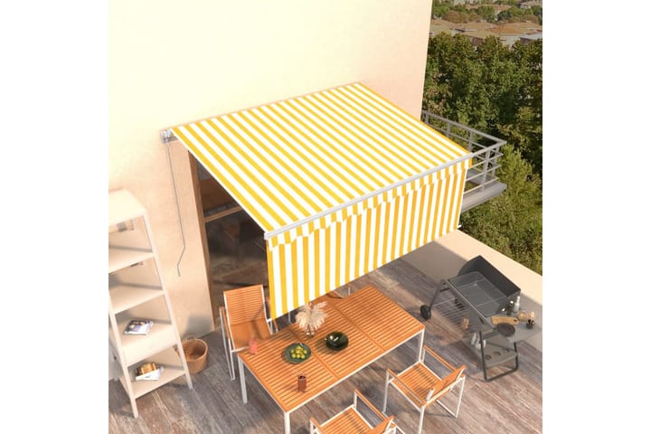 Manuell markise med rullegardin 3x2,5 m gul og hvit - Gul - Hagemøbler & utemiljø - Solbeskyttelse - Markiser - Vindusmarkise
