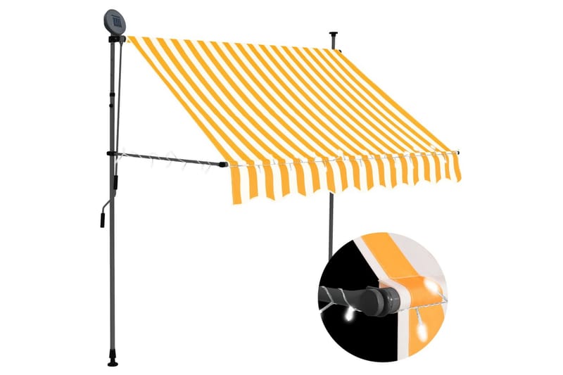 Manuell uttrekkbar markise med LED 150 cm hvit og oransje - Flerfarget - Hagemøbler & utemiljø - Solbeskyttelse - Markiser