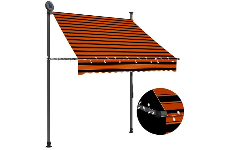 Manuell uttrekkbar markise med LED 150 cm oransje og brun - Flerfarget - Hagemøbler & utemiljø - Solbeskyttelse - Markiser