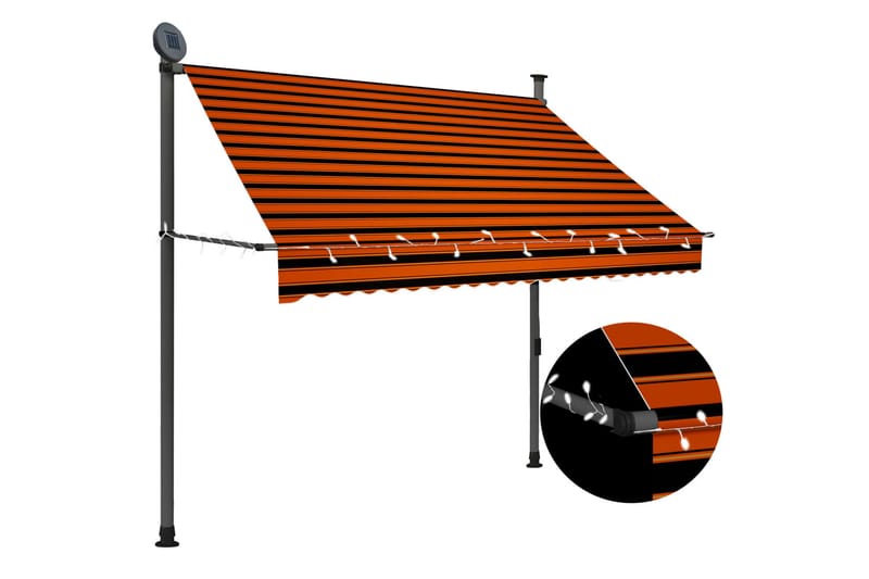 Manuell uttrekkbar markise med LED 200 cm oransje og brun - Flerfarget - Hagemøbler & utemiljø - Solbeskyttelse - Markiser