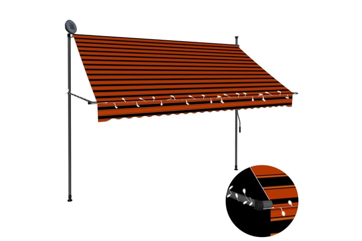 Manuell uttrekkbar markise med LED 250 cm oransje og brun - Flerfarget - Hagemøbler & utemiljø - Solbeskyttelse - Markiser