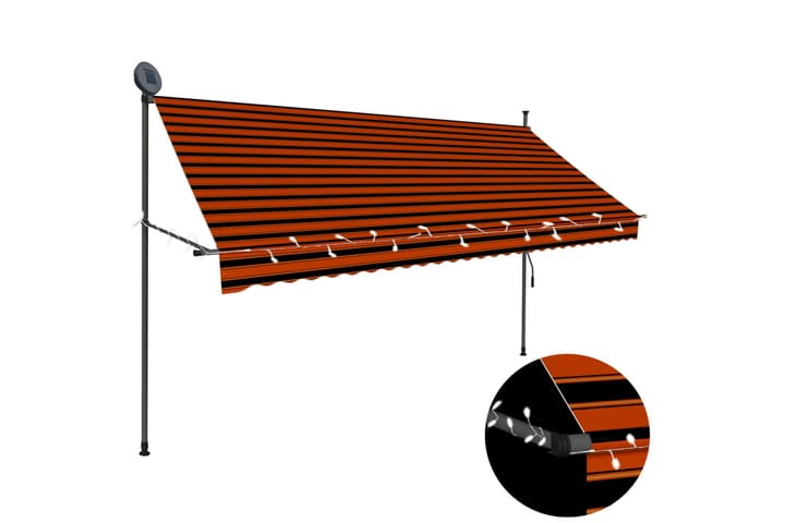Manuell uttrekkbar markise med LED 300 cm oransje og brun - Flerfarget - Hagemøbler & utemiljø - Solbeskyttelse - Markiser