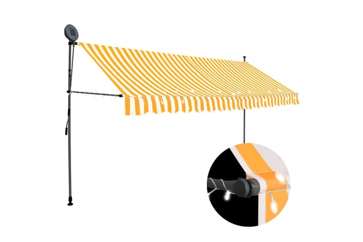 Manuell uttrekkbar markise med LED 350 cm hvit og oransje - Flerfarget - Hagemøbler & utemiljø - Solbeskyttelse - Markiser
