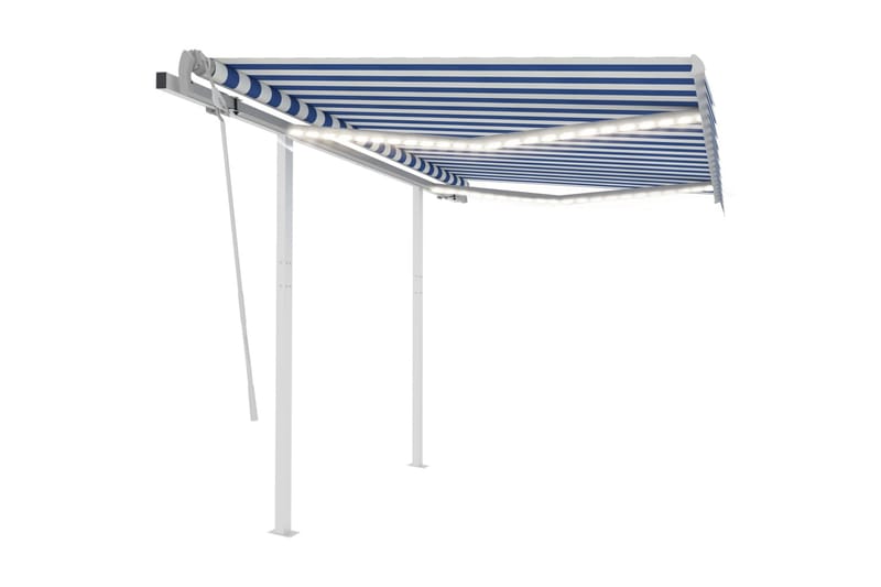 Manuell uttrekkbar markise med LED 3x2,5 m blå og hvit - Blå - Hagemøbler & utemiljø - Solbeskyttelse - Markiser