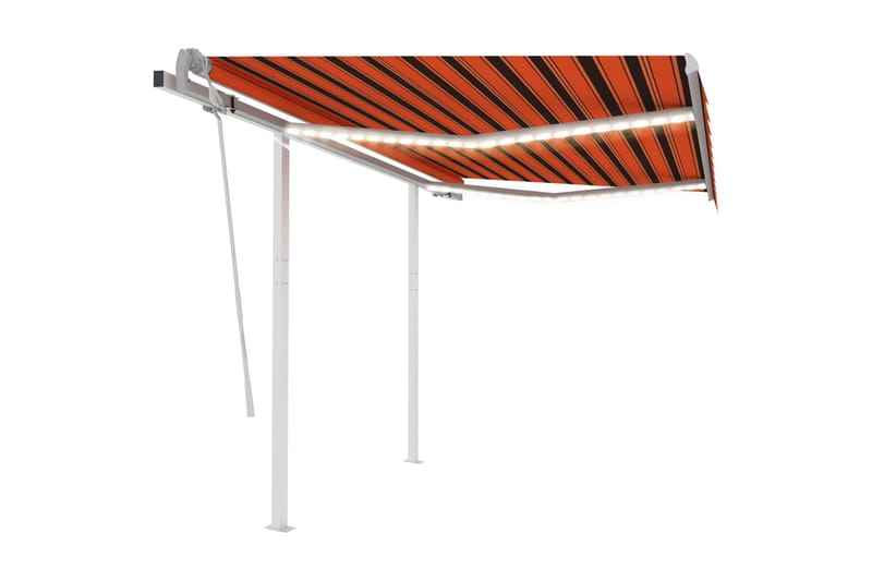 Manuell uttrekkbar markise med LED 3x2,5 m oransje og brun - Oransj - Hagemøbler & utemiljø - Solbeskyttelse - Markiser