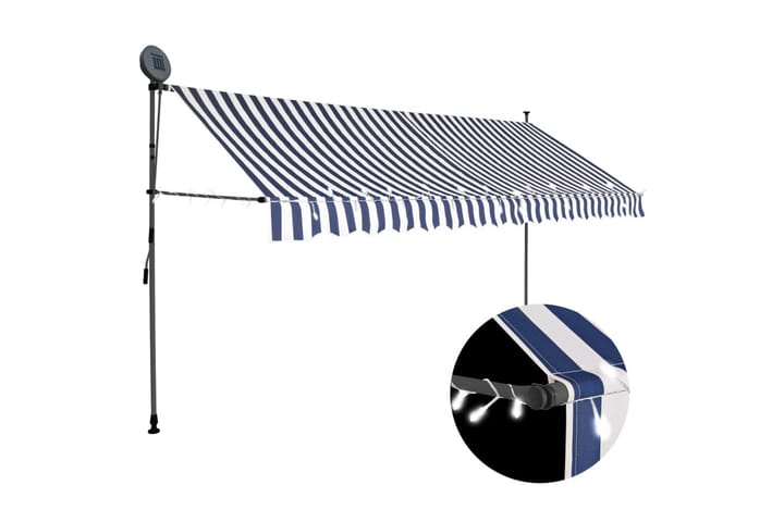 Manuell uttrekkbar markise med LED 400 cm blå og hvit - Flerfarget - Hagemøbler & utemiljø - Solbeskyttelse - Markiser
