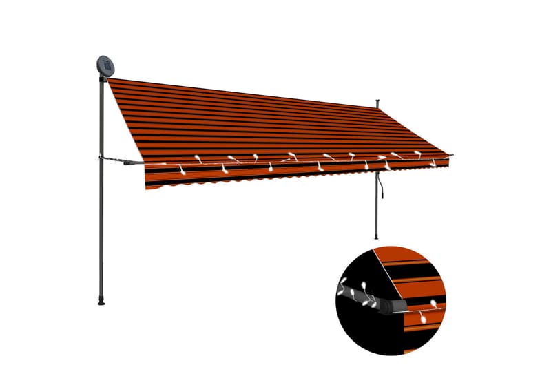 Manuell uttrekkbar markise med LED 400 cm oransje og brun - Flerfarget - Hagemøbler & utemiljø - Solbeskyttelse - Markiser