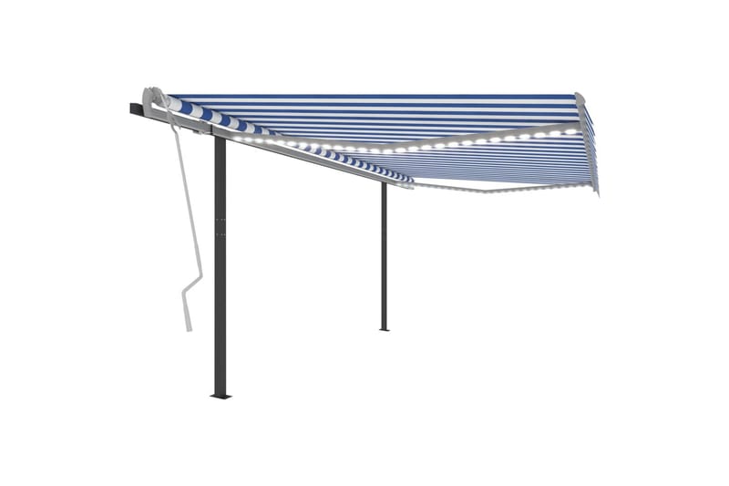 Manuell uttrekkbar markise med LED 4,5x3 m blå og hvit - Hagemøbler & utemiljø - Solbeskyttelse - Markiser