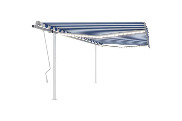 Manuell uttrekkbar markise med LED 4,5x3 m blå og hvit - Blå - Hagemøbler & utemiljø - Solbeskyttelse - Markiser