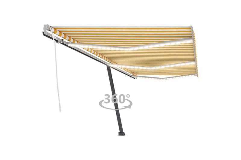 Manuell uttrekkbar markise med LED 600x350 cm gul og hvit - Gul - Hagemøbler & utemiljø - Solbeskyttelse - Markiser