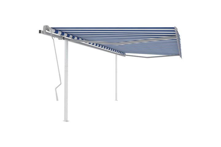 Manuell uttrekkbar markise med stolper 4,5x3 m blå og hvit - Blå - Hagemøbler & utemiljø - Solbeskyttelse - Markiser