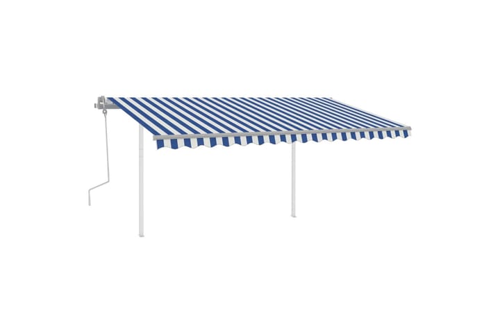 Manuell uttrekkbar markise med stolper 4,5x3,5 m blå og hvit - Blå - Hagemøbler & utemiljø - Solbeskyttelse - Markiser