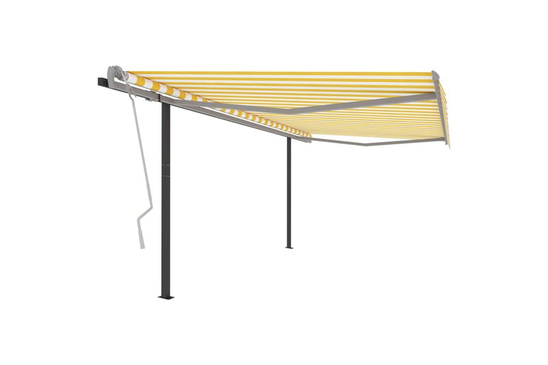 Manuell uttrekkbar markise med stolper 4x3,5 m gul og hvit - Hagemøbler & utemiljø - Solbeskyttelse - Markiser