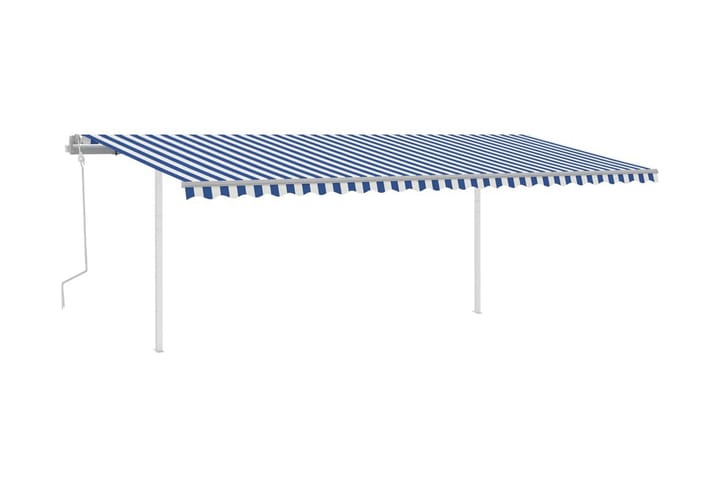 Manuell uttrekkbar markise med stolper 6x3,5 m blå og hvit - Blå - Hagemøbler & utemiljø - Solbeskyttelse - Markiser