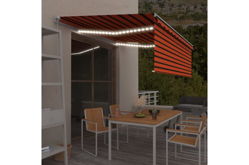 Manuell uttrekkbar markise rullegardin LED 4,5x3 m - Oransj - Hagemøbler & utemiljø - Solbeskyttelse - Markiser