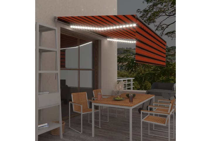 Manuell uttrekkbar markise rullegardin LED 4,5x3 m - Oransj - Hagemøbler & utemiljø - Solbeskyttelse - Markiser