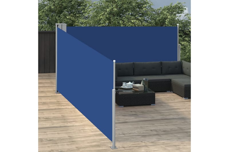 Uttrekkbar sidemarkise 120x1000 cm blå - Hagemøbler & utemiljø - Solbeskyttelse - Markiser