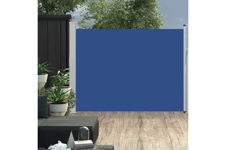 Uttrekkbar sidemarkise 140x500 cm blå - Hagemøbler & utemiljø - Solbeskyttelse - Markiser