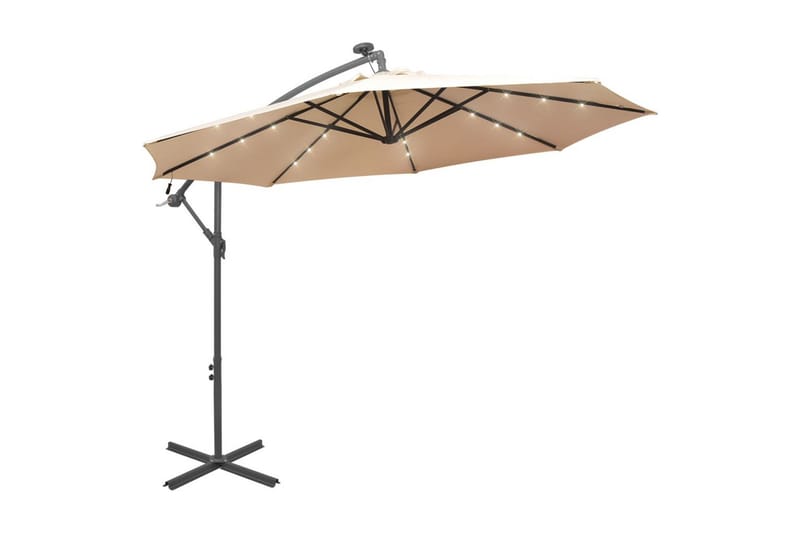 Hengeparasoll med LED-lys 300 cm sand metallstang - Beige - Hagemøbler & utemiljø - Solbeskyttelse - Parasoller - Hengeparasoll