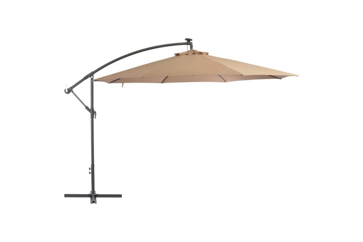 Hengeparasoll med LED-lys og metallstang 350 cm gråbrun - Hagemøbler & utemiljø - Solbeskyttelse - Parasoller - Hengeparasoll