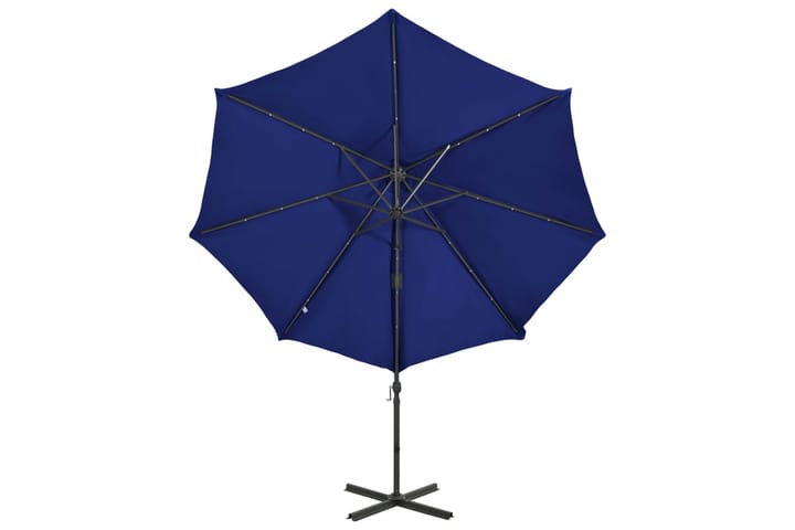 Hengeparasoll med stang og LED-lys 300 cm asurblå - Blå - Hagemøbler & utemiljø - Solbeskyttelse - Parasoller - Hengeparasoll