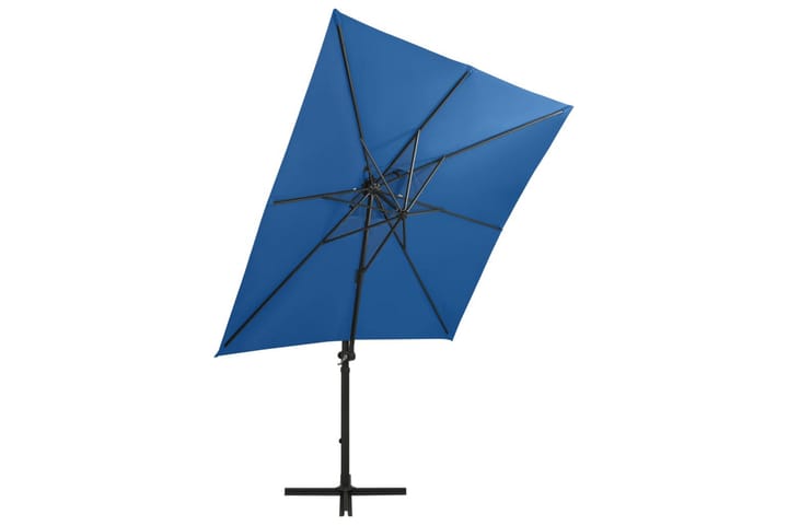Hengeparasoll med stang og LED-lys 250 cm asurblå - Blå - Hagemøbler & utemiljø - Solbeskyttelse - Parasoller
