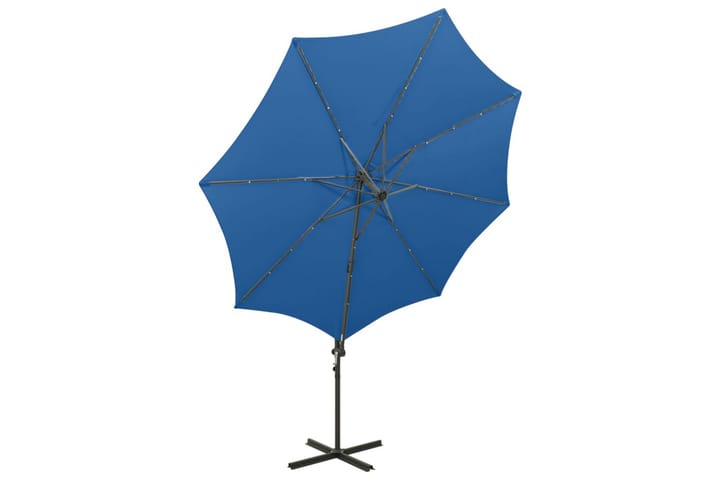 Hengeparasoll med stang og LED-lys 300 cm asurblå - Blå - Hagemøbler & utemiljø - Solbeskyttelse - Parasoller