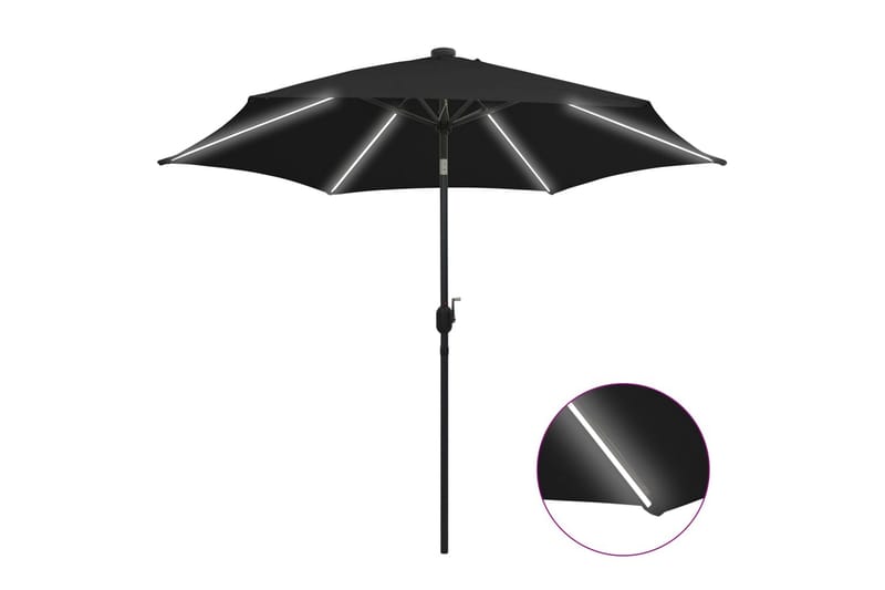 Parasoll med LED-lys og aluminiumsstang 300 cm svart - Svart - Hagemøbler & utemiljø - Solbeskyttelse - Parasoller