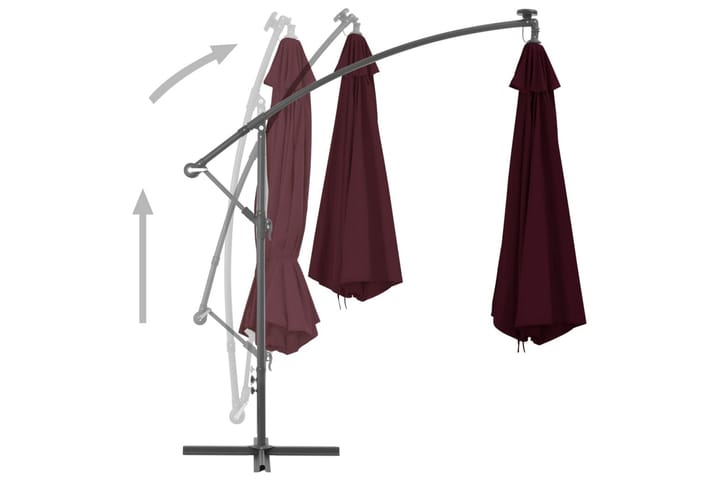 Utendørs parasoll med LED-lys vinrød 350 cm - Rød - Hagemøbler & utemiljø - Solbeskyttelse - Parasoller