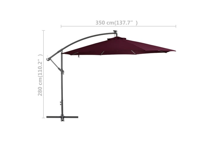 Utendørs parasoll med LED-lys vinrød 350 cm - Rød - Hagemøbler & utemiljø - Solbeskyttelse - Parasoller