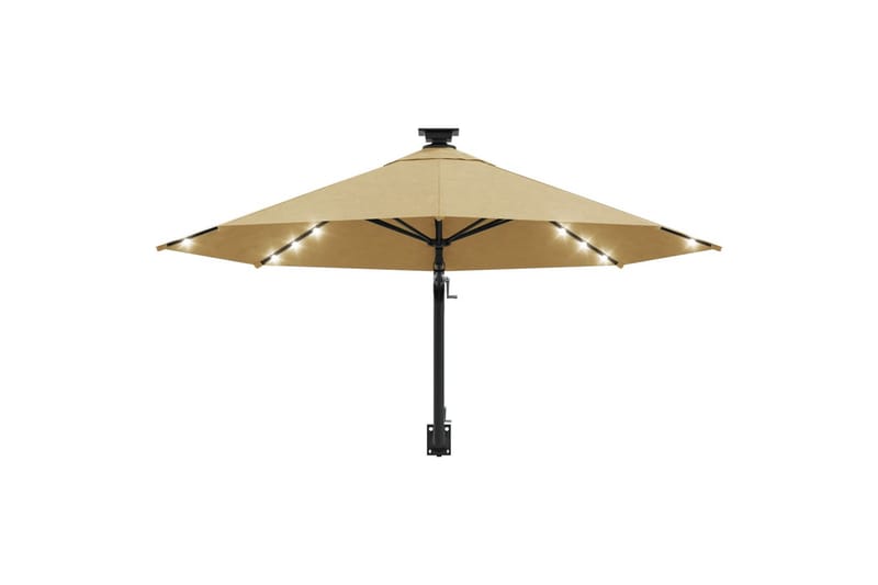 Veggmontert parasoll med LED og metallstolpe 300 cm gråbrun - Taupe - Hagemøbler & utemiljø - Solbeskyttelse - Parasoller