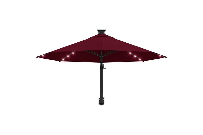 Veggmontert parasoll med LED og metallstolpe 300cm burgunder - Rød - Hagemøbler & utemiljø - Solbeskyttelse - Parasoller