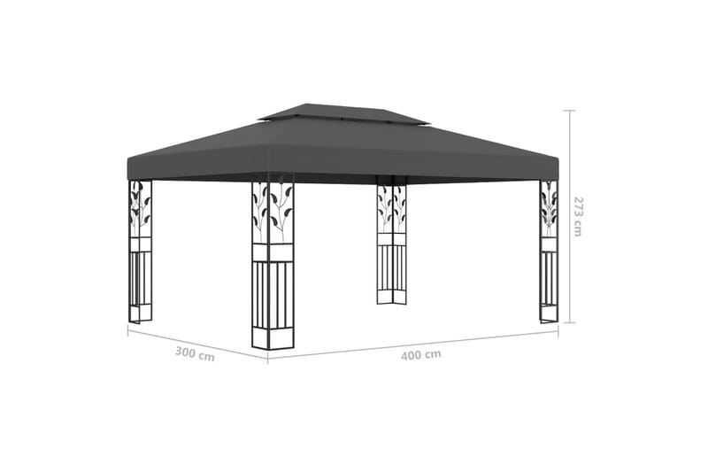 Paviljong med dobbelt tak og lysslynge 3x4 m antrasitt - Antrasittgrå - Hagemøbler & utemiljø - Solbeskyttelse - Paviljong - Komplett paviljong