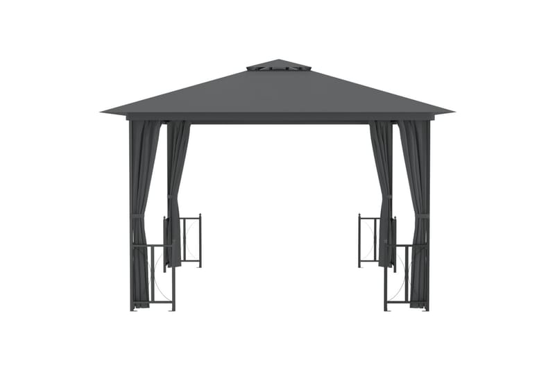 Paviljong med sidevegger og dobbelt tak 3x3 m antrasitt - Antrasittgrå - Hagemøbler & utemiljø - Solbeskyttelse - Paviljong - Komplett paviljong