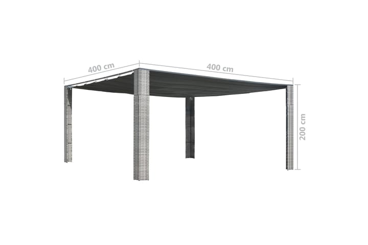 Paviljong med uttrekkbart tak polyrotting 400x400x200 cm grå - Hagemøbler & utemiljø - Solbeskyttelse - Paviljong - Komplett paviljong