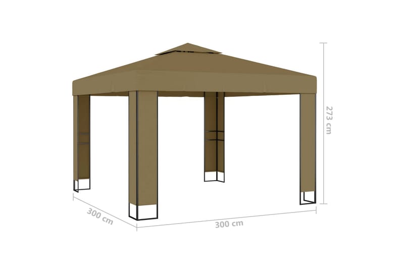 Paviljong med dobbelt tak 3x3x2,7 m gråbrun 180 g/m² - Taupe - Hagemøbler & utemiljø - Solbeskyttelse - Paviljong